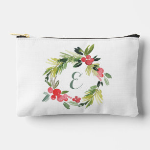 Pochette À Accessoires Mariage d'hiver Floral Watercolor Wreath Monogra