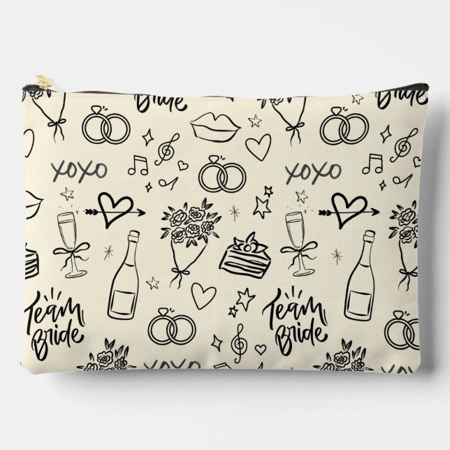 Pochette À Accessoires Mariage Doodle Dessiné à la Main Jaune (Recto)