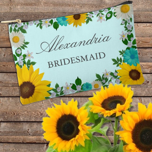 Pochette À Accessoires Mariage Floral de Tournesol Rustique Daisy (Créateur téléchargé)