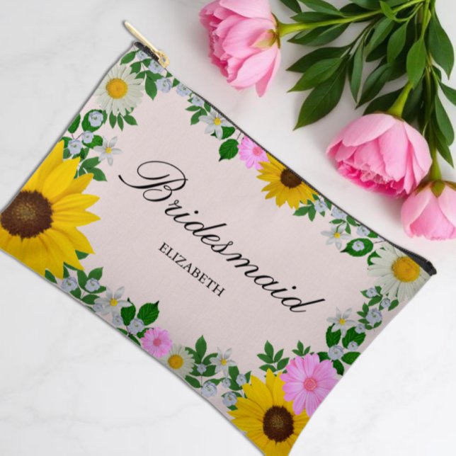 Pochette À Accessoires Mariage Floral de Tournesol Rustique Daisy (Créateur téléchargé)