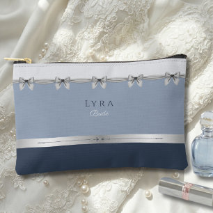Pochette À Accessoires Mariée de Luxe   Jour de Mariage Bleu Ardoise