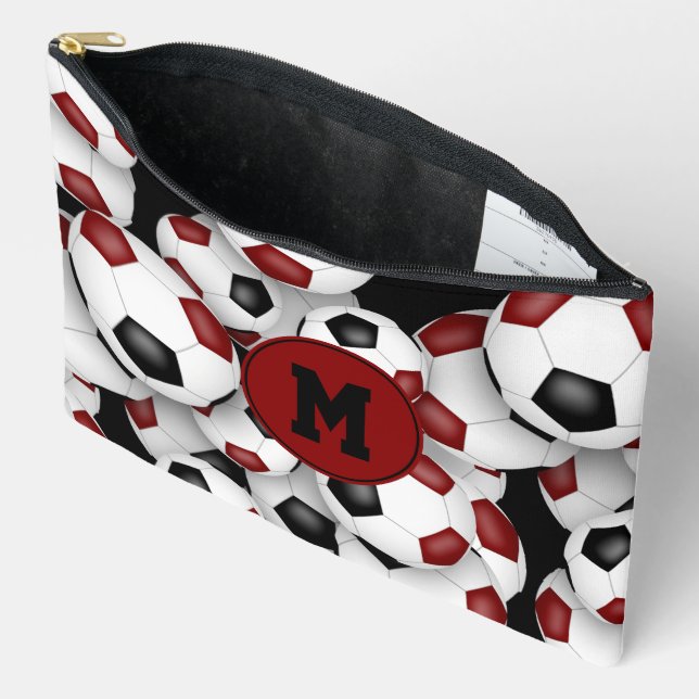 Pochette À Accessoires maroon noir monogramm balls de football motif (Ouvrir)