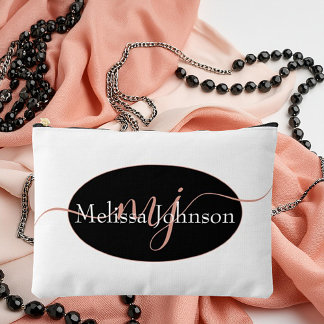 Pochette À Accessoires Marquage élégant en or rose sur fond noir