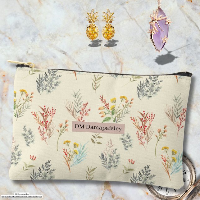 Pochette À Accessoires Marque fleur sauvage rustique de classe texte pers (Créateur téléchargé)
