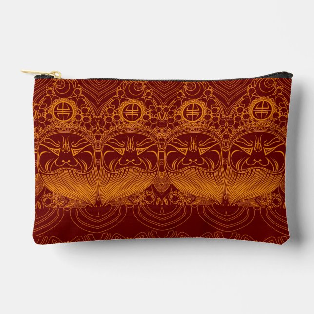 Pochette À Accessoires Masque de visage chinois traditionnel jaune mignon (Recto)