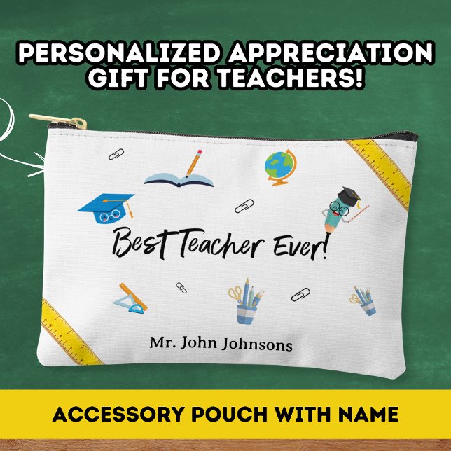 Pochette À Accessoires Meilleur Professeur Merci Cadeau Thème École (Créateur téléchargé)
