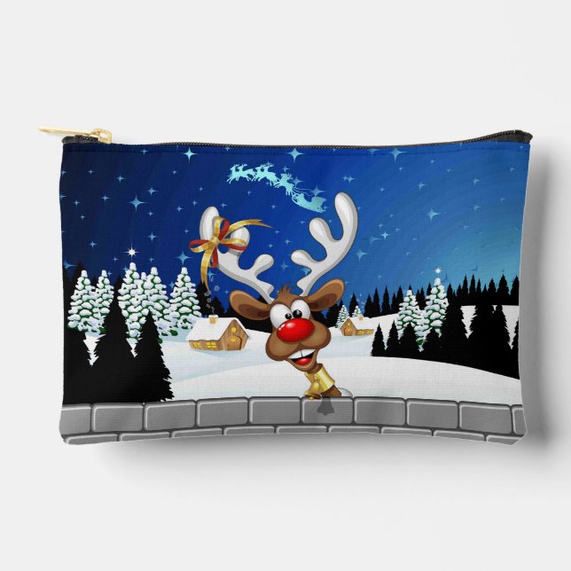 Pochette À Accessoires Mème de Noël drôle de renne qui regarde par-dessus (Recto)