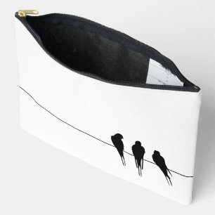 Pochette À Accessoires Merles minimalistes en silhouette sur un fil