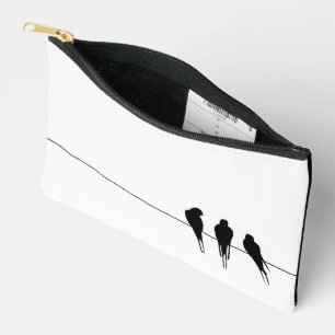 Pochette À Accessoires Merles minimalistes en silhouette sur un fil