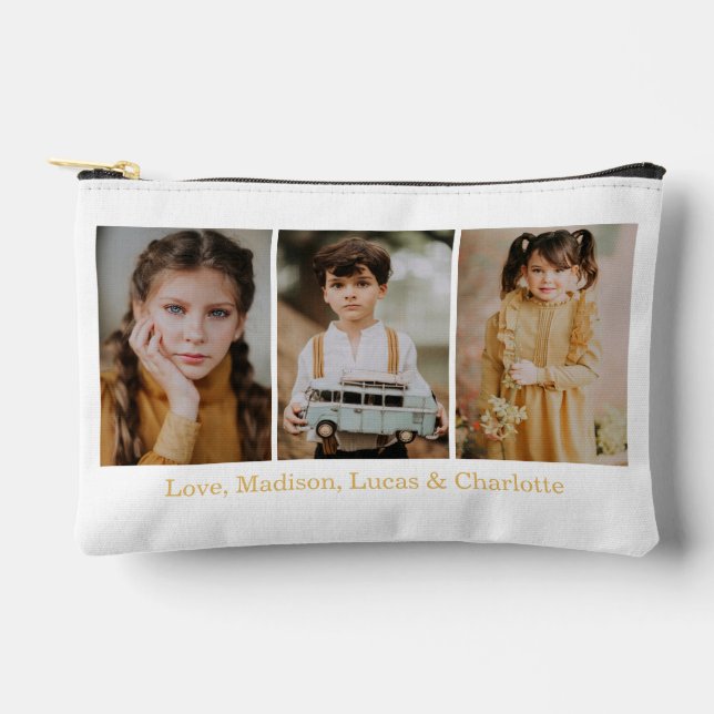 Pochette À Accessoires Merry Christmas 3 Photo Collage Gold (Recto)