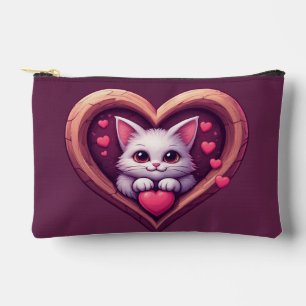 Pochette À Accessoires Mignon Chat Blanc avec Design Kawaii Kitty Love