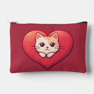 Pochette À Accessoires Mignon Chat Blanc avec Design Kawaii Kitty Love
