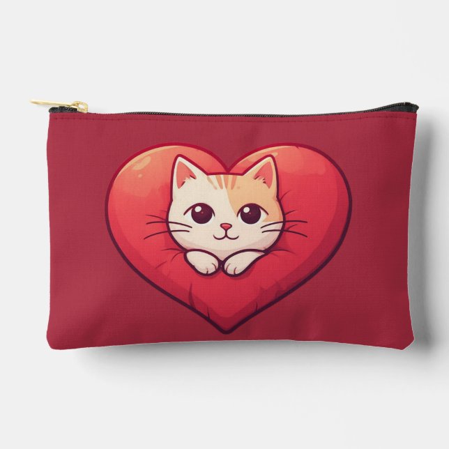 Pochette À Accessoires Mignon Chat Blanc avec Design Kawaii Kitty Love (Recto)