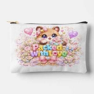Pochette À Accessoires Mignon Kawaii Ourson en Peluche avec un Pin Pastel