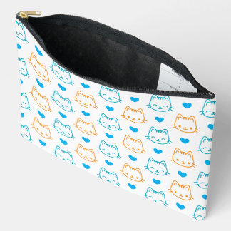 Pochette À Accessoires Mignon motif de visages de chat turquoise et orang