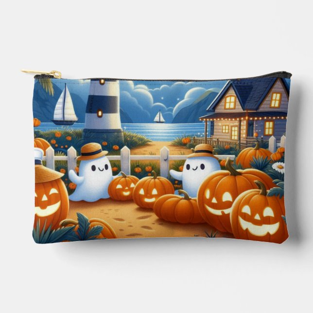 Pochette À Accessoires Mignon, Nautique/côtier Halloween fantôme/citrouil (Recto)