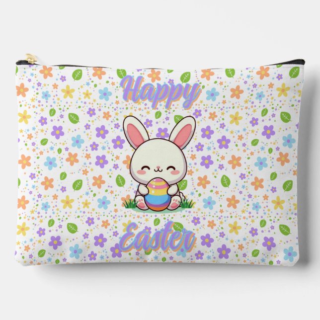 Pochette À Accessoires Mignonne lapin de printemps/Pâques avec oeuf (Recto)