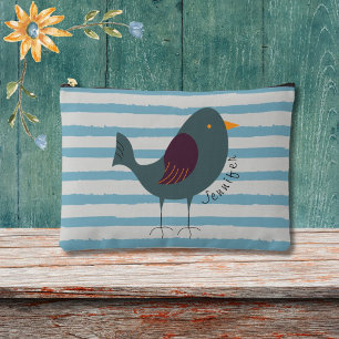 Pochette À Accessoires Mignonne oiseau avec nom personnalisé sur bandes b