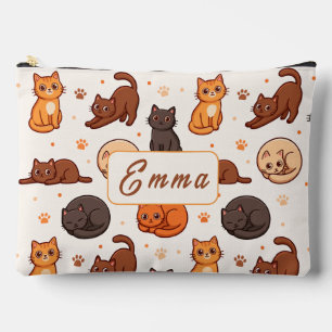 Pochette À Accessoires Mignons Chats Motif Monogramme Nom Enfants