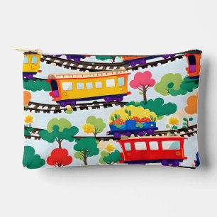 Pochette À Accessoires Mignons trains et motif d'arbres bleu