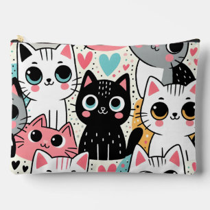 Pochette À Accessoires Mignons visages de chat Kawaii et cœurs fantaisist