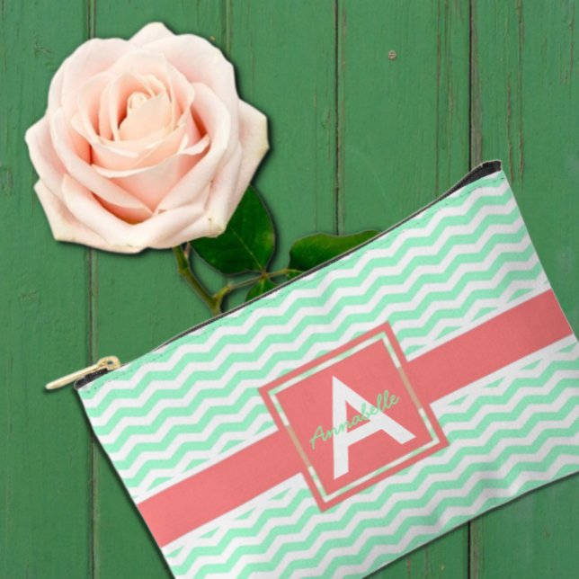 Pochette À Accessoires Mint Coral Chevron (Créateur téléchargé)