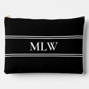 Pochette À Accessoires Modèle de monogramme simple noir et blanc
