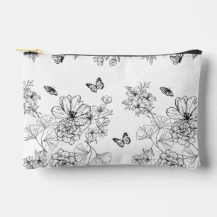 Pochette À Accessoires Modèle floral noir et blanc minimaliste moderne