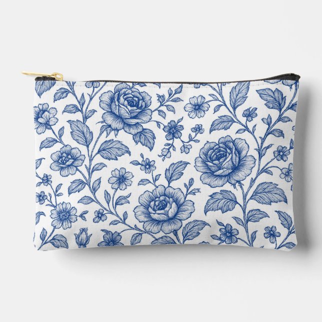 Pochette À Accessoires Modèle Floral Royal Bleu Rose (Recto)