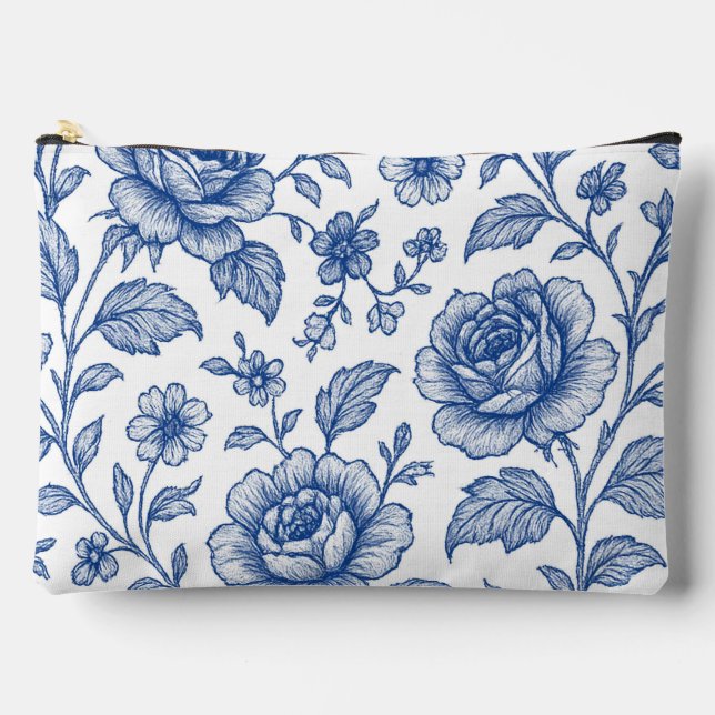Pochette À Accessoires Modèle Floral Royal Bleu Rose (Recto)