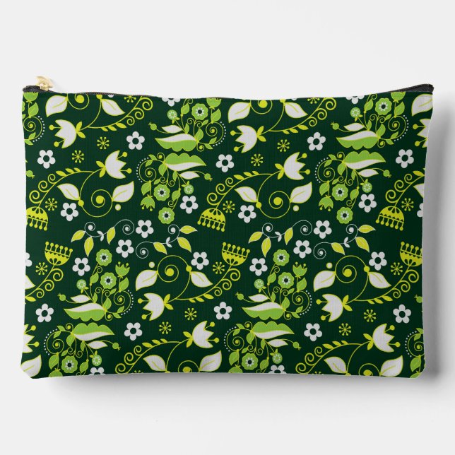 Pochette À Accessoires Modèle floral scandinave moderne vert foncé (Recto)