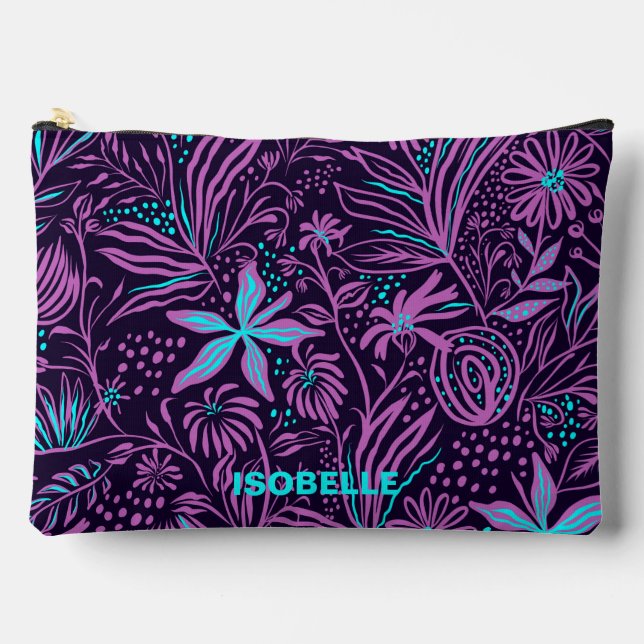 Pochette À Accessoires Modern Purple Dark Floral Pattern Personalised (Recto)