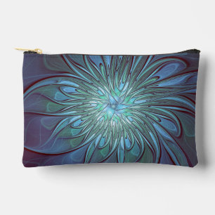 Pochette À Accessoires Moderne Abstrait tendance Fleur bleue Fractal Art