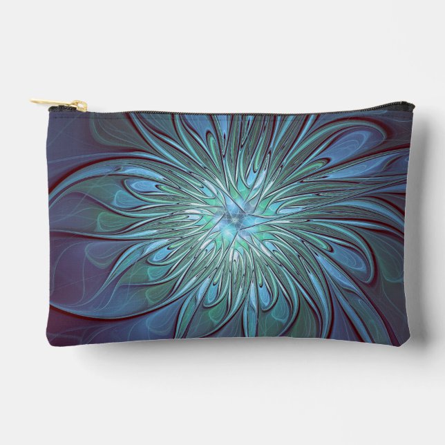 Pochette À Accessoires Moderne Abstrait tendance Fleur bleue Fractal Art (Recto)