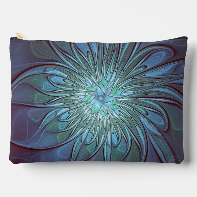 Pochette À Accessoires Moderne Abstrait tendance Fleur bleue Fractal Art (Recto)