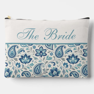 Pochette À Accessoires Moderne Floral Paisley Bleu et Vert de Mariage