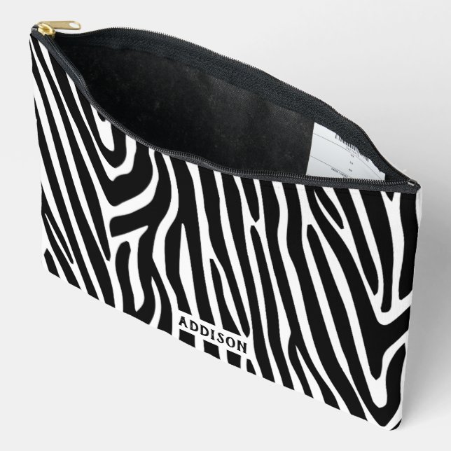 Pochette À Accessoires Moderne personnalisée rayée zèbre (Ouvrir)