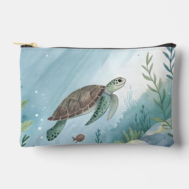Pochette À Accessoires Monde sous-marin avec tortue (Recto)
