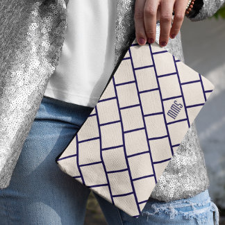 Pochette À Accessoires Monogram Beige & Navy Blue Stylish Trellis Pattern