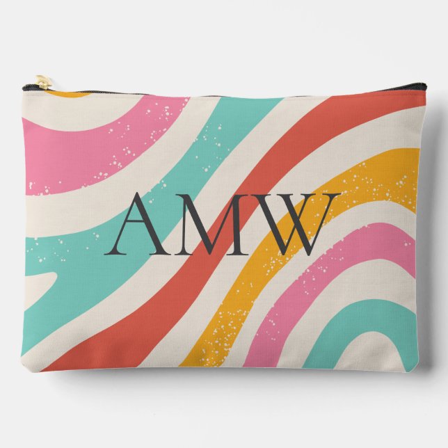 Pochette À Accessoires Monogram Retro Colorful Wavy Stripes Zipper Pouch (Recto)