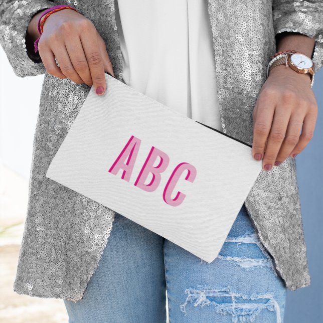Pochette À Accessoires Monogramme à 3 lettres Bold Sport rose chaud (Bold Sport Hot Pink 3 Letter Monogram Accessory Pouch)