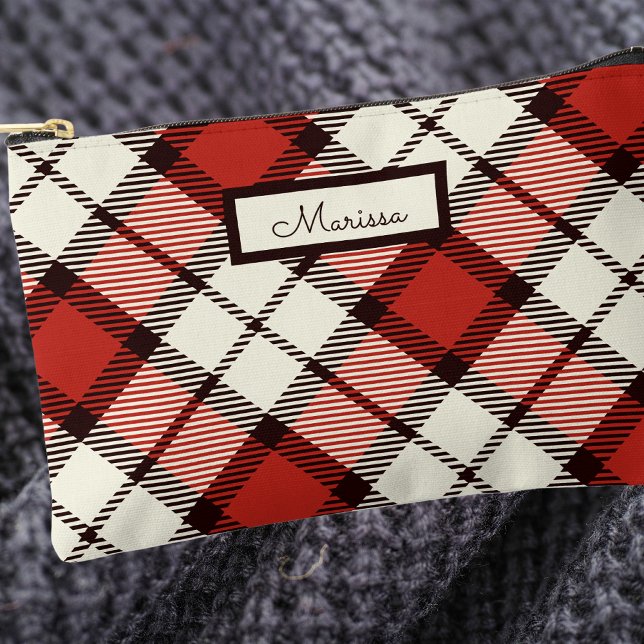 Pochette À Accessoires Monogramme à carreaux classique moderne (Créateur téléchargé)