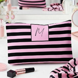 Pochette À Accessoires Monogramme à rayures simple moderne