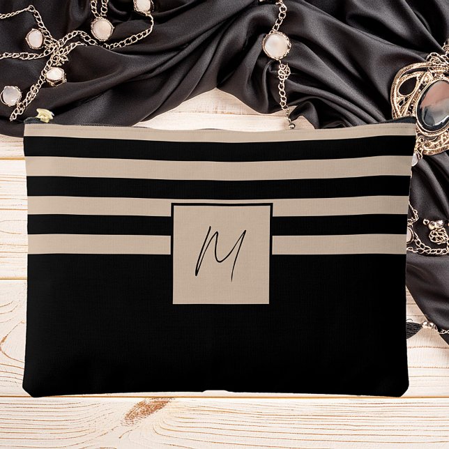 Pochette À Accessoires Monogramme à rayures simple moderne (Créateur téléchargé)
