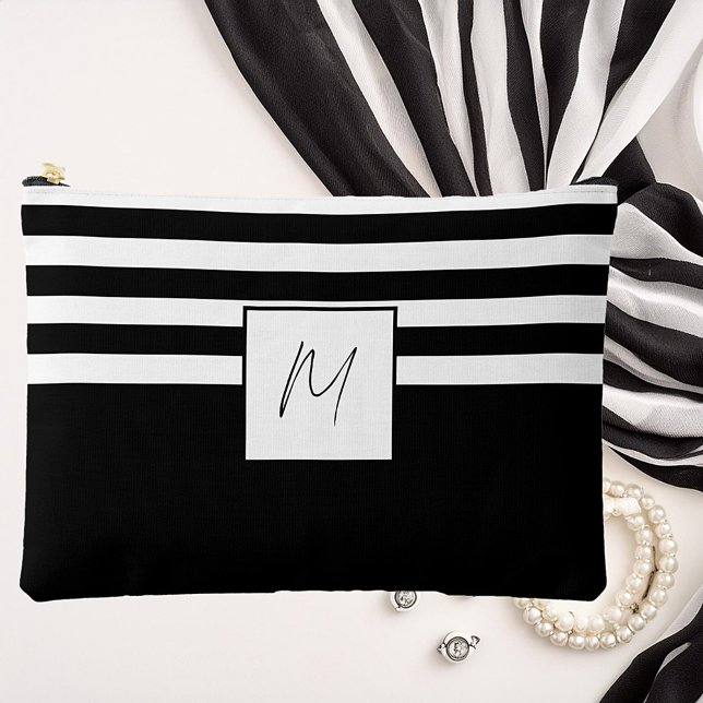 Pochette À Accessoires Monogramme à rayures simples modernes (Créateur téléchargé)