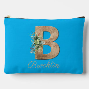 Pochette À Accessoires Monogramme B lettre de bois bleu fleur noir