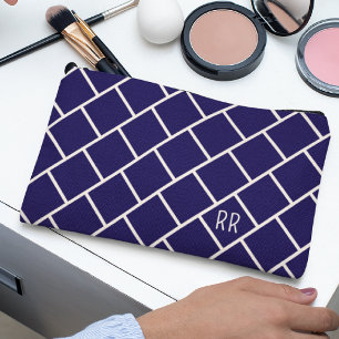 Pochette À Accessoires Monogramme beige et bleu marine Motif treillis élé