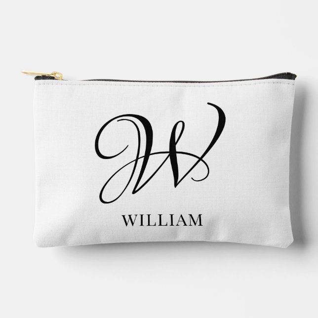 Pochette À Accessoires Monogramme blanc élégant et personnalisé initial (Recto)