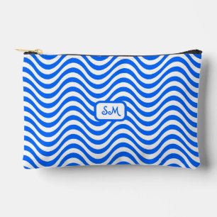 Pochette À Accessoires Monogramme Bleu Blanc Vagues rayures Psychedélique