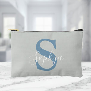 Pochette À Accessoires Monogramme bleu simple personnalisé